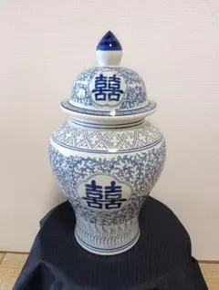 景徳鎮 陶磁器 青花氷梅花卉図紋蓋壺 飾り壺 現代工芸品 美術品 置物