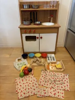 おままごとキッチン、調理器具、食器、野菜、果物、お買い物セット