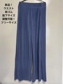 新品！ レディース ブルー プリーツ ワイドパンツ ☆ フリーサイズ S M L