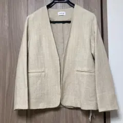タグ付き■FRAY I.Dフレイ アイディー羊毛×リネン ノーカラージャケット