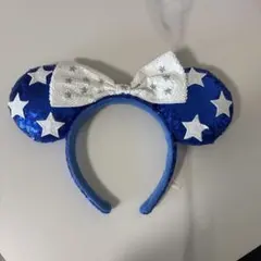 青い星柄リボン付きカチューシャ