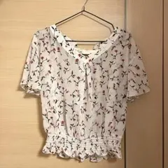 Heather INGNI 花柄 Ｖネック シアー 半袖 シフォン ブラウス