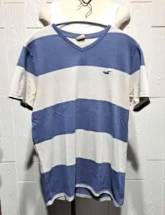 Hollister M 青と白ストライプ Tシャツ　古着