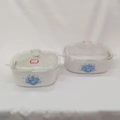 未使用品 岩城硝子 耐熱ガラス 両手鍋 キャセロール パイロセラム 2個セットのサムネイル