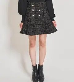 31Sons de mode ツイードフリンジミニスカート ブラック