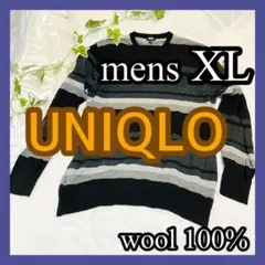♣️UNIQLO♣️ウール100%♣️メンズ♣️ＸＬ♣️ボーダー♣️黒×グレー♣️