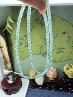 新入荷⭐️天然本翡翠　美しい濃淡双色氷藍水算盤珠一連ネックレス　鑑定書付き