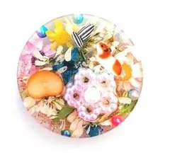 ハンドメイド シマエナガ レジン ヘアゴム 花柄 ブローチ キーホルダー
