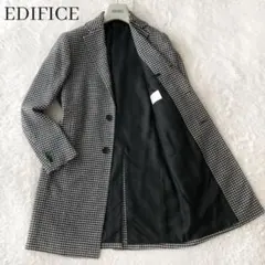 エディフィス チェスターコート 段返り 総柄 千鳥格子 ブラック カシミヤ S