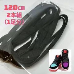 2本組 平紐 シンプル スニーカー用 替え紐 軽量 黒 ブラック 靴紐 120㎝