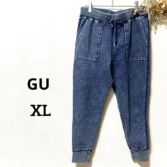 ジーユー デニムライク スウェット ジョガーパンツ ブルー スウェットXL
