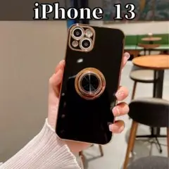 iPhoneケース iPhone 13 ブラック リング スマホ ケース 黒
