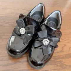 量産型　地雷 黒 ブラック リボン エナメル 厚底ローファー L