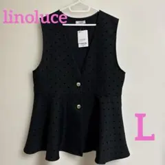 しまむら♡linoluceフロッキードットベスト　中黒　Lサイズ
