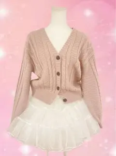 ピンク ゆったり♡ケーブルニット カーディガン