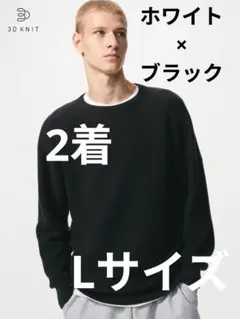 【ユニクロ】3Dクルーネックセーター　ホワイト/ブラック Lサイズ　2着