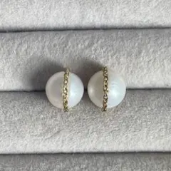 190 チェーンラップドパール　ゴールドスタッドピアス