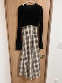 mily billet 黒チェック柄ロングワンピース M