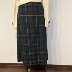 WORLD 緑と黒のチェック柄ロングスカート