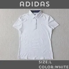 【adidas】上質 エンボス生地 速乾ポロシャツ 白×紺 レディースLのサムネイル