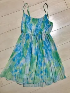 美品リップサービスシフォンチュニックミニワンピースキャミ青水色花柄リエンダ