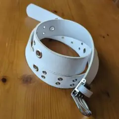 メンズ　ダブルピンベルト　ホワイト　白　パンク　ロック系