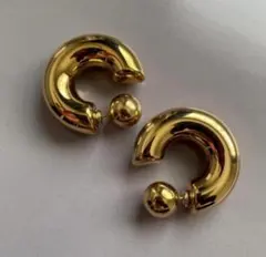 168ゴールド2wayボリュームピアス　C型　ステンレス