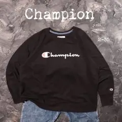 Champion トレーナー 企業ロゴ　ラグラン　前V ブラック
