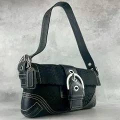 極美品 コーチ ソーホー アクセサリーポーチ ショルダーバッグ ロゴ総柄 黒