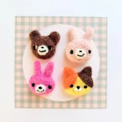 羊毛ふわもこどうぶつシール①　ぷっくり　手作りシール　立体シール