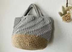 麻紐とコットンのカジュアルかごバッグ（ライトグレー）