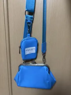 青 ショルダーバッグ 小型ポーチ付き