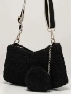 SHEIN モコモコ ショルダーバッグ チャームポーチ付き ブラック