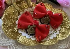 [G08] ハンドメイド　ロリィタ　アリス　リボンヘアゴム 赤い薔薇 2個セット