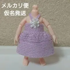 [ハンドメイド]薄いパープル花飾りワンピース(セリア可動式ドール人形用)のサムネイル
