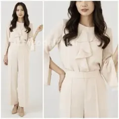 極美品 24ss アナイ ストレッチクロスアシメフリル ブラウス ベージュ