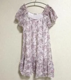 レストローズ花柄シフォンチュニックワンピリボン日本製ローズ柄フリル2M美品春夏のサムネイル