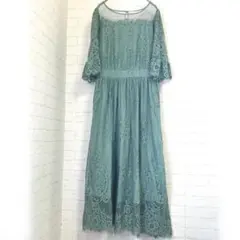 DRESS PLUS レース オケージョン ロングワンピース M 結婚式 セージ