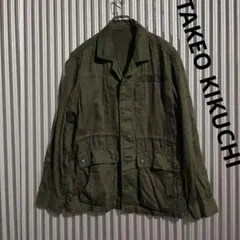 TAKEO KIKUCHI タケオキクチ ミリタリージャケット 麻 牛革オリーブ