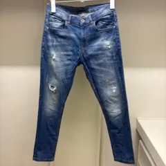 【人気】　ZARA ダメージ加工　ストレッチ（伸縮性有り）　デニム　アンクル丈