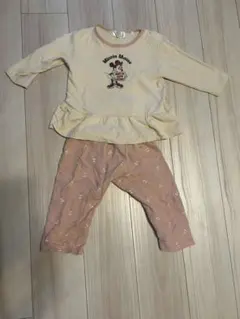 ミニーマウスピンクベージュ長袖パジャマ90上下セットアップルームウェア女の子