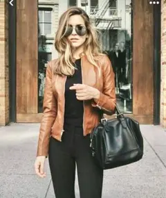 【新品未使用】ラムライダースレザージャケット　レディース　シングル　キャメル　M