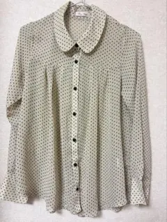 ドット柄 長袖ブラウス ベージュ ガーリー シャツ レディース 古着のサムネイル