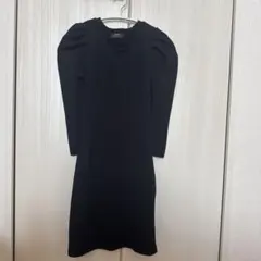 Bershka パフスリーブ リブニットワンピース ブラックのサムネイル