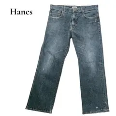 Hanesデニムパンツ濃紺ストレートXLフェード加工のサムネイル