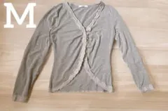 カーディガン　レディース　グレー　灰色　M レース