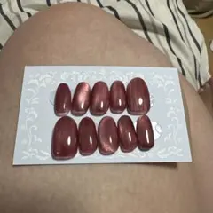 メタリックピンクオーバルネイルチップ10個セット