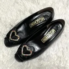 【美品✨】超希少品！ モスキーノ パンプス ハート ブラック リボン ストーンのサムネイル
