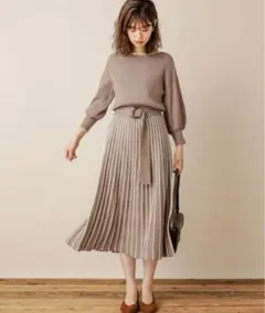 【最終値下】前後2way配色ニットプリーツワンピース　ベルトなし