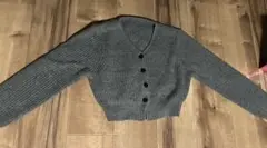 グレー リブ編み カーディガン 長袖